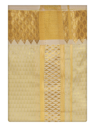 Mens Art Silk Mango Gold Color Dhoti with 2 1/2" Copper Jari Border by Minister White