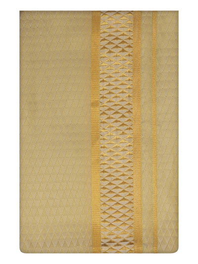 Mens Art Silk Mango Color Dhoti with 2 1/2" Silver Jari Border by Minister White