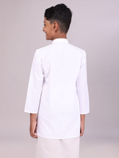 Boys Cotton White Full Sleeves Kurta Artistic Boy