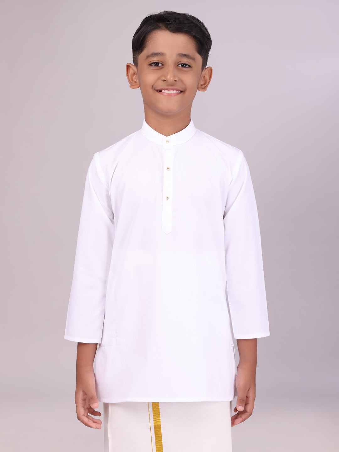 Boys Cotton White Full Sleeves Kurta Artistic Boy