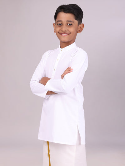 Boys Cotton White Full Sleeves Kurta Artistic Boy