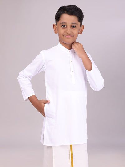 Boys Cotton White Full Sleeves Kurta Artistic Boy