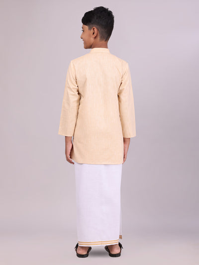 Light Sandal Kids Kurta Dhoti Set Combo back pose
