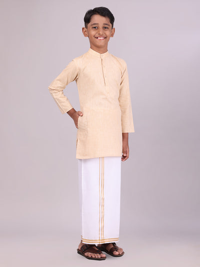 Light Sandal Kids Kurta Dhoti Set Combo side pose