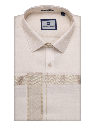 Men's Beige Tissue Jacquard Shirt with Matching Dhoti Combo Zeebra