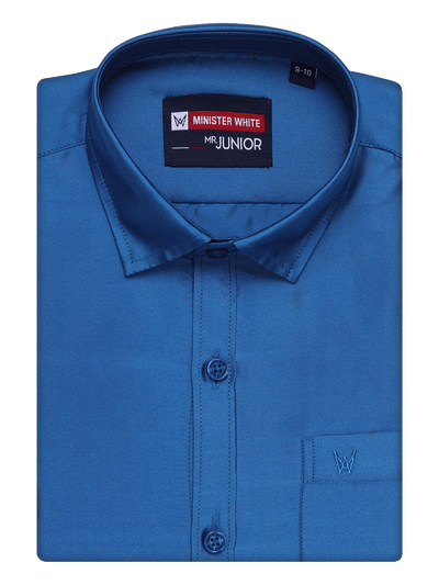Boys Dupion Satin Blue Colour Half Sleeves Shirt Happy Boy by Minister White