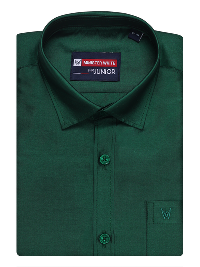 Boys Dupion Satin Green Colour Half Sleeves Shirt Happy Boy by Minister White