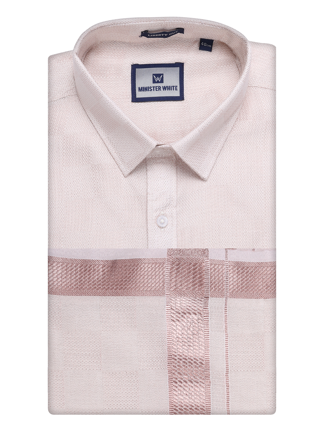 Mens Almond Tissue Jacquard Shirt with Matching Dhoti Combo Zeus by Minister White