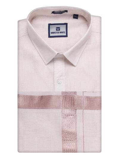 Mens Almond Tissue Jacquard Shirt with Matching Dhoti Combo Zeus by Minister White