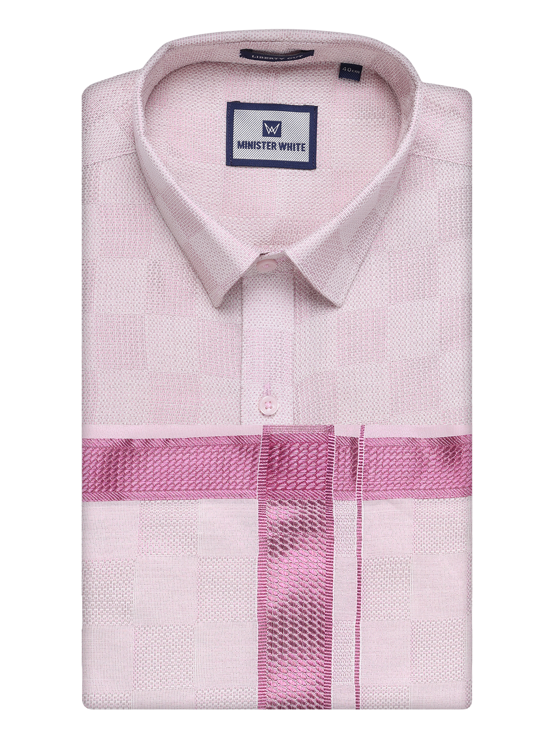 Mens Rose Tissue Jacquard Shirt with Matching Dhoti Combo Zeus by Minister White