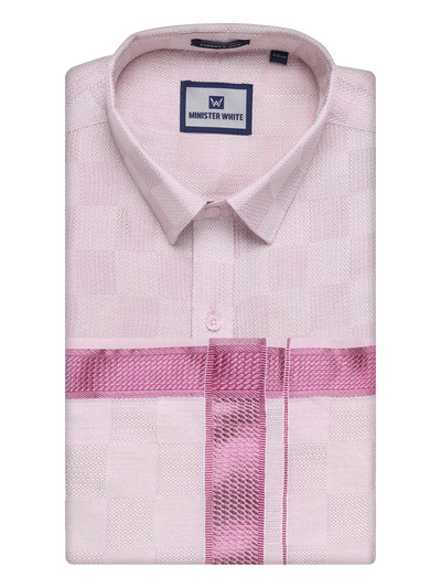 Mens Rose Tissue Jacquard Shirt with Matching Dhoti Combo Zeus by Minister White