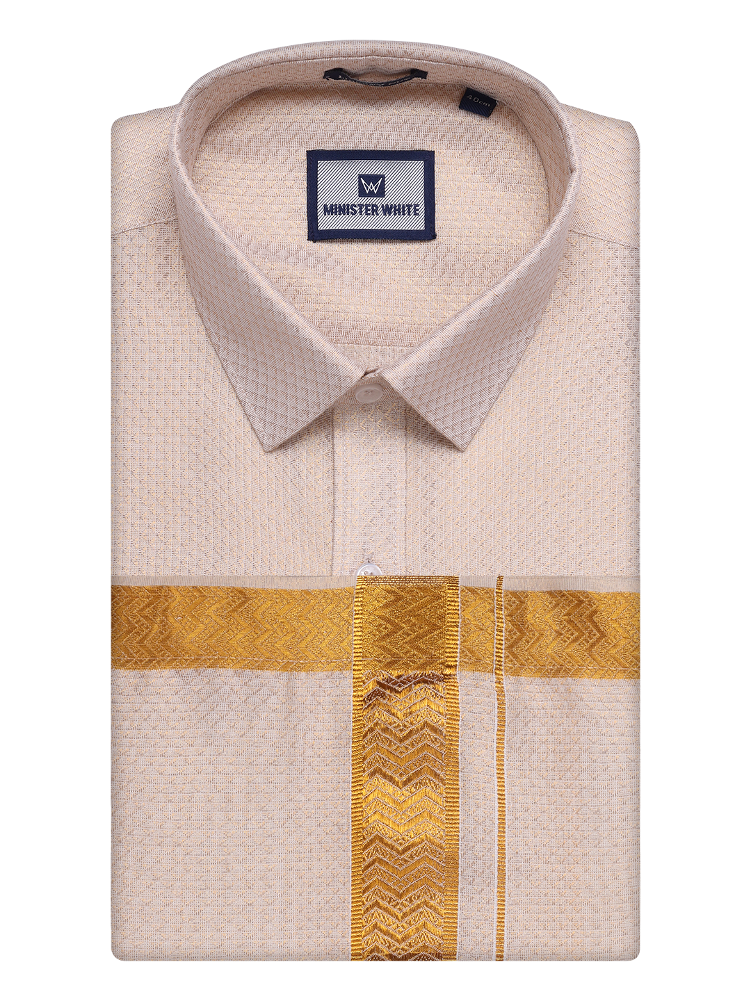 Mens Gold Tissue Jacquard Shirt with Matching Dhoti Combo Zeus by Minister White