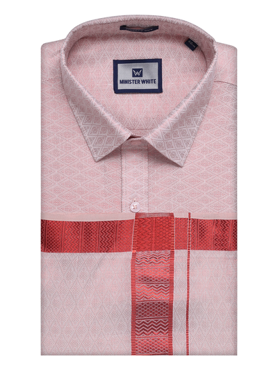 Mens Maroon Tissue Jacquard Shirt with Matching Dhoti Combo Zeus by Minister White