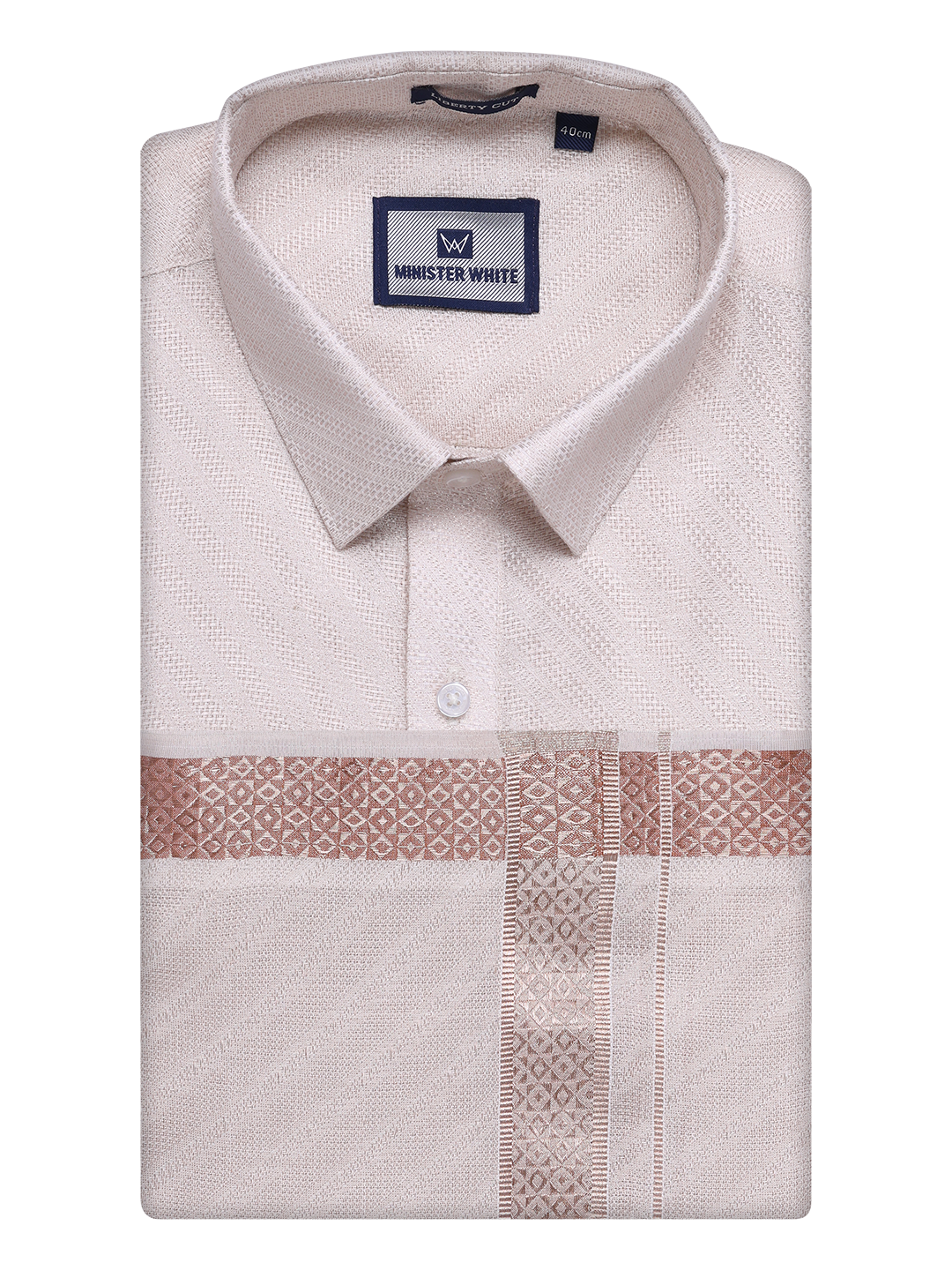 Mens Light Copper Tissue Jacquard Shirt with Matching Dhoti Combo Zeus by Minister White