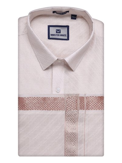 Mens Light Copper Tissue Jacquard Shirt with Matching Dhoti Combo Zeus by Minister White