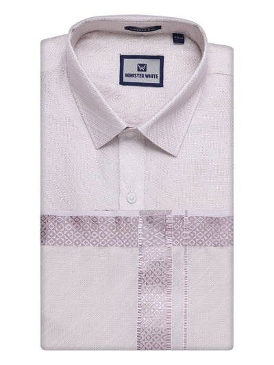 Mens Light Rose Tissue Jacquard Shirt with Matching Dhoti Combo Zeus by Minister White