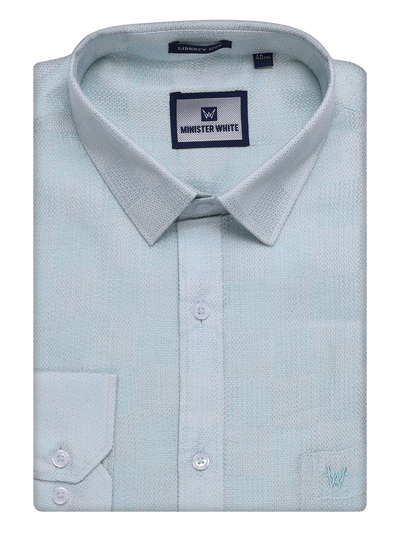 Mens Mint Blue Tissue Jacquard Shirt by Minister White