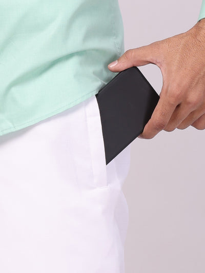 Men's See Green Shirt with Matching Border Flexi Pocket Dhoti Combo Casper Flexi