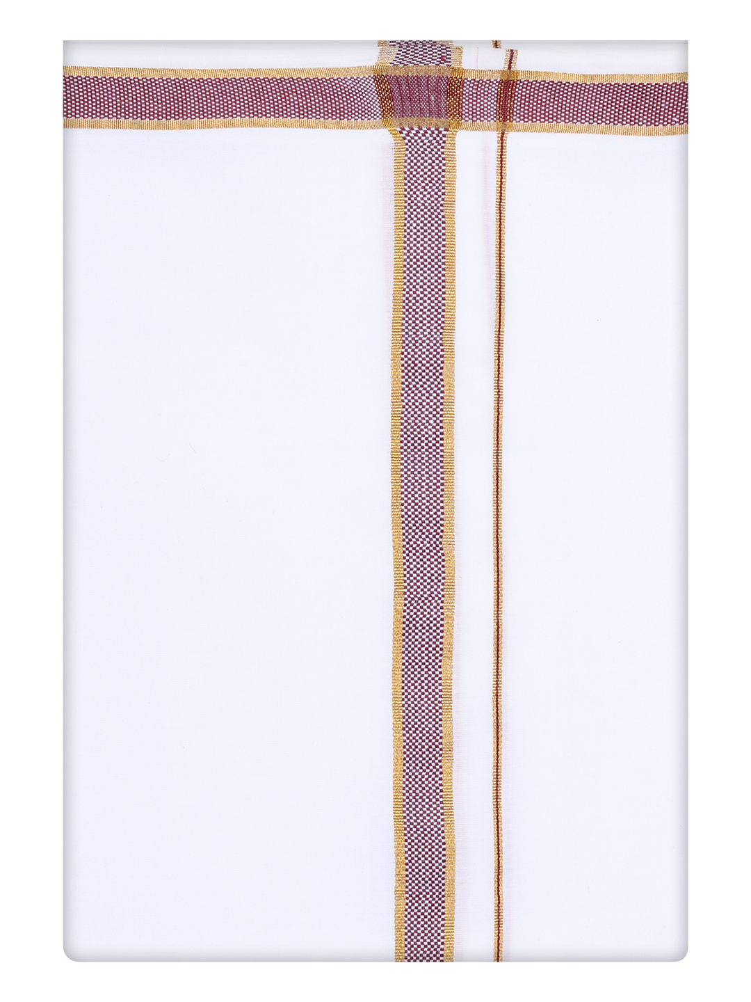 Mens Cotton White Dhoti with Medium Wine Broder by Minister White