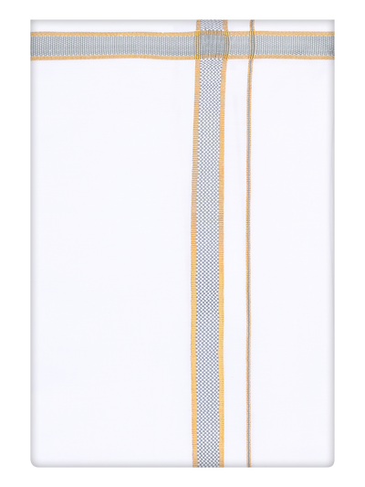 Mens Cotton White Dhoti with Teal Green Broder by Minister White