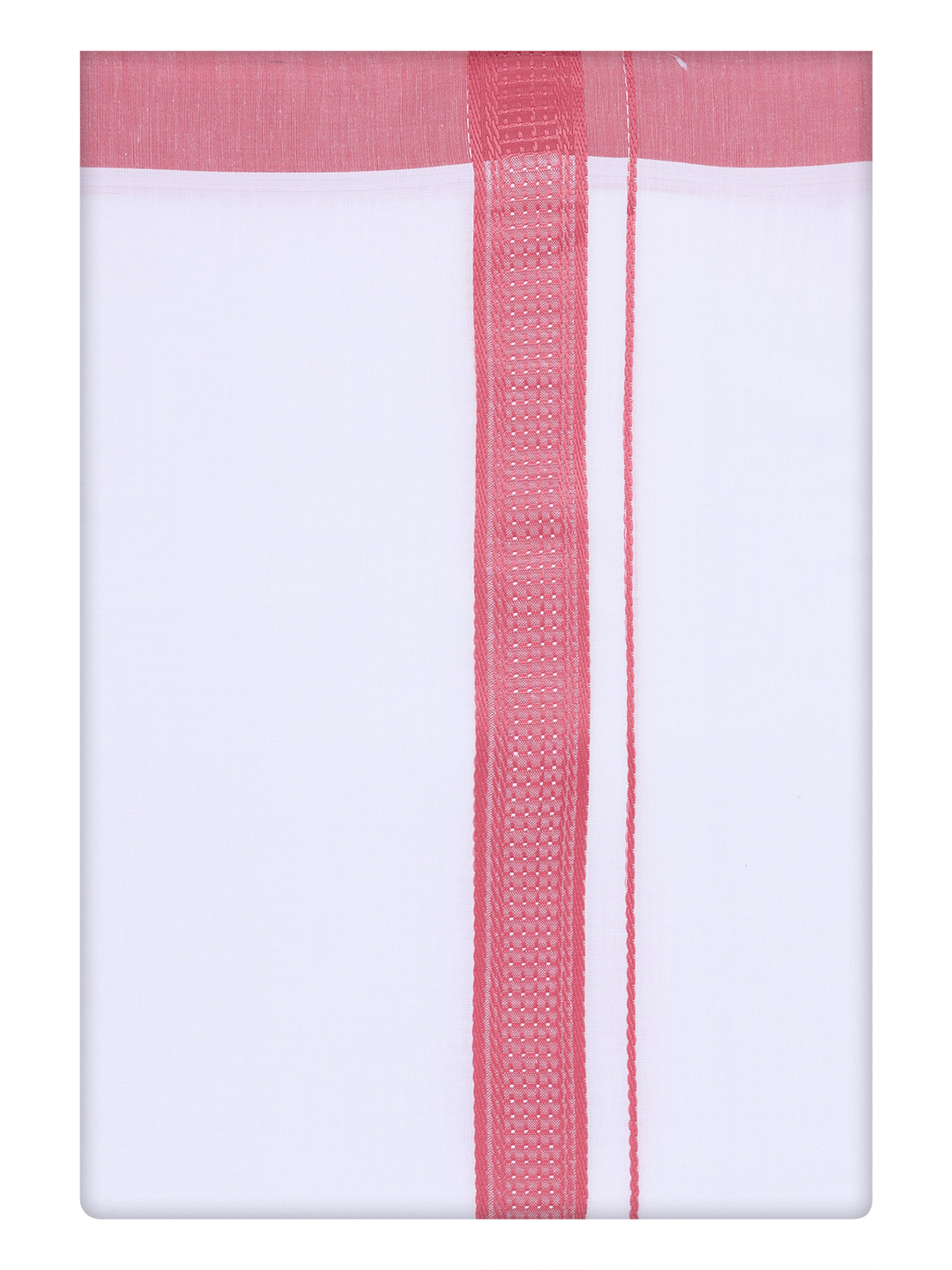 Mens White Single Layer Dhoti with Coral Pink Border Dhoti by Minister White