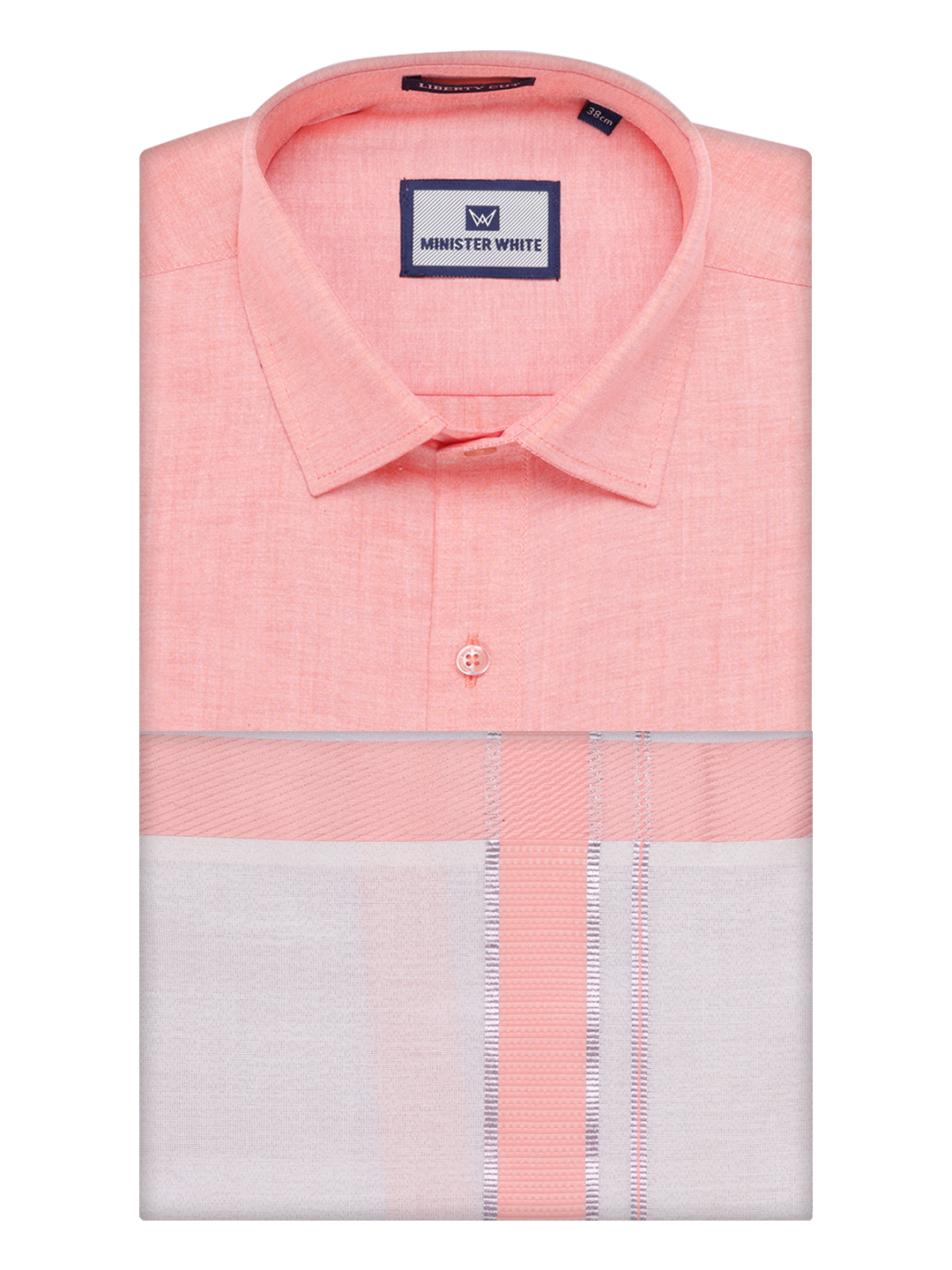 Mens Cotton Peach Shirt with Tissue Matching Border Dhoti Wedding Combo Kandala by Minister White