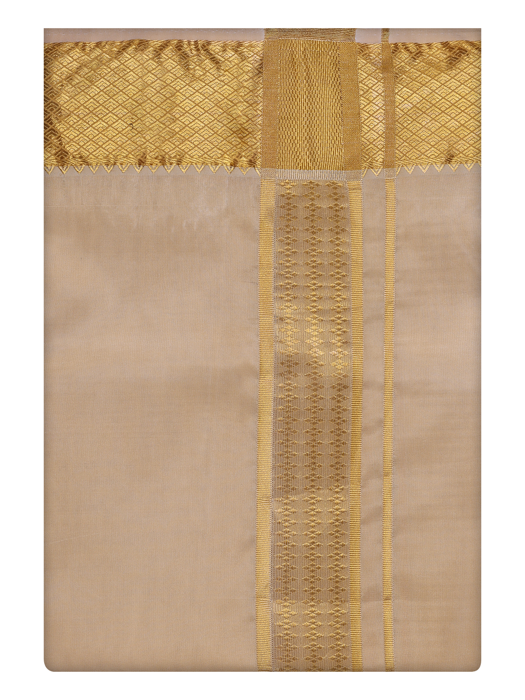 Mens Art Silk Medium Gold Color Dhoti with 3" Jari Border by Minister White