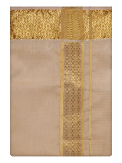 Mens Art Silk Medium Gold Color Dhoti with 3" Jari Border by Minister White
