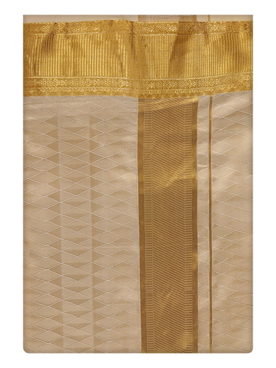 Mens Art Silk Medium Gold Dhoti with 3" Jari Border by Minister White