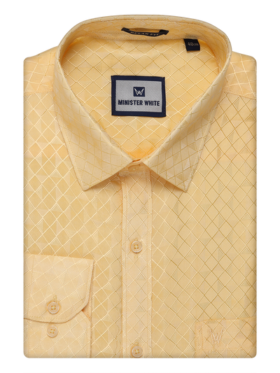 Mens Art Silk Light Gold Full Sleeves Shirt by Minister White