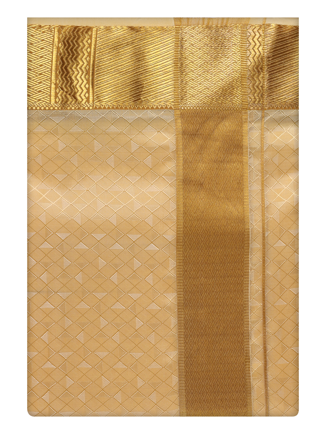 Mens Art Silk Light Gold Dhoti with 3" Jari Border by Minister White