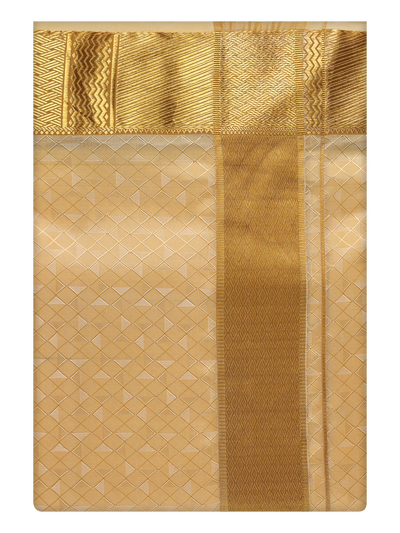 Mens Art Silk Light Gold Dhoti with 3" Jari Border by Minister White