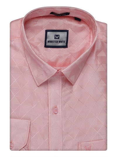 Mens Art Silk Pink Full Sleeves Shirt by Minister White