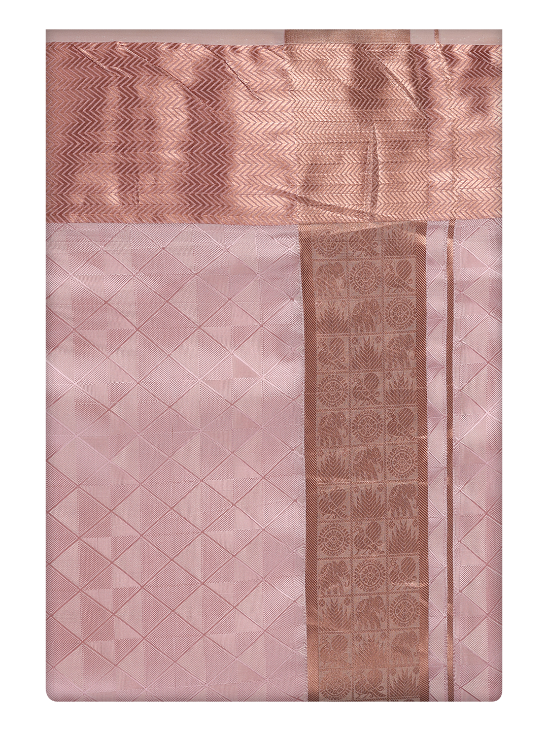 Mens Art Silk Pink Dhoti with 3 1/2" Jari Border by Minister White