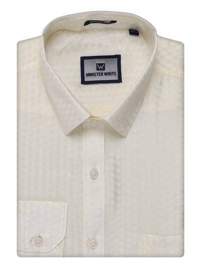 Mens Art Silk Cream Full Sleeves Shirt by Minister White