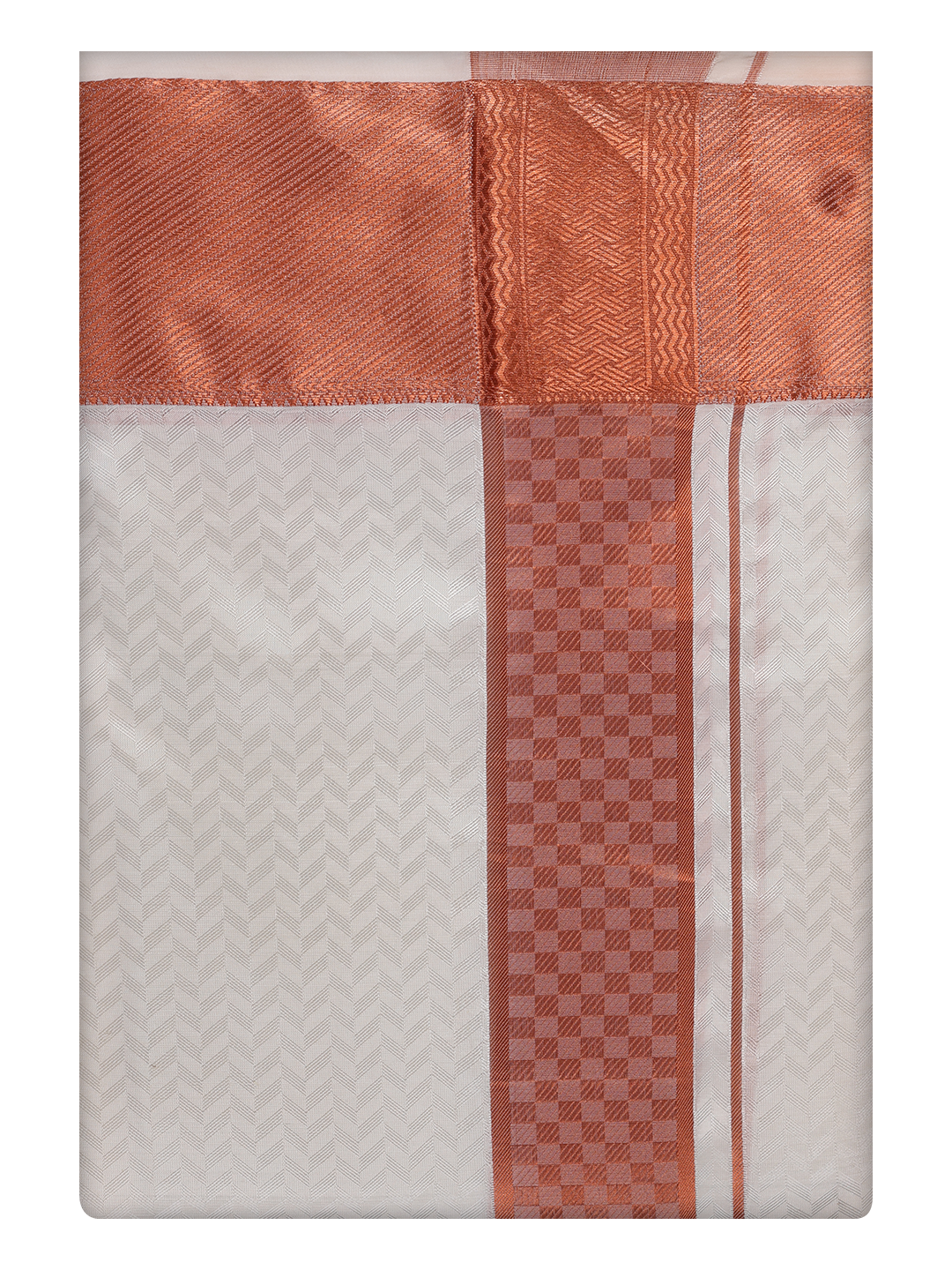 Mens Art Silk Half White Dhoti with 4" Copper Jari Border by Minister White