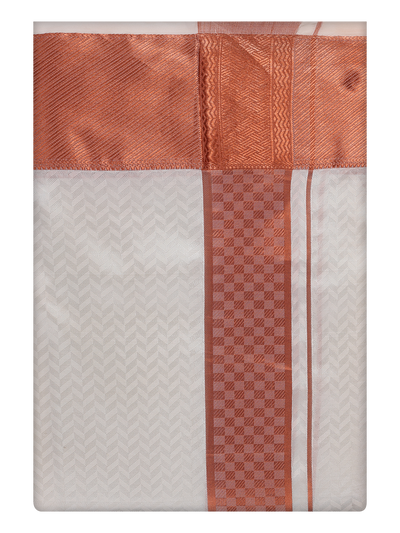 Mens Art Silk Half White Dhoti with 4" Copper Jari Border by Minister White
