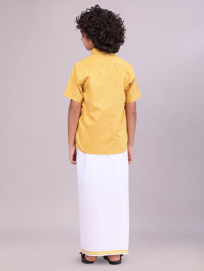 Boys Matching Yellow Half Sleeves Shirt with Flexi Dhoti Combo back pose