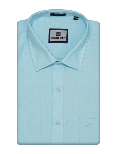 Mens Cotton Linen Regular Fit Sky Blue Colour Shirt Azuro Linen by Minister White