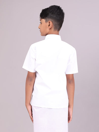 Boy's Cotton White Half Sleeves Shirt Shiny Boy