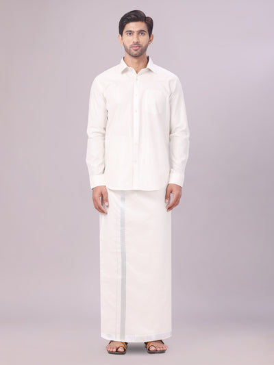 Men's Tissue Silver Colour Dhoti Shirt Wedding Combo Maverick