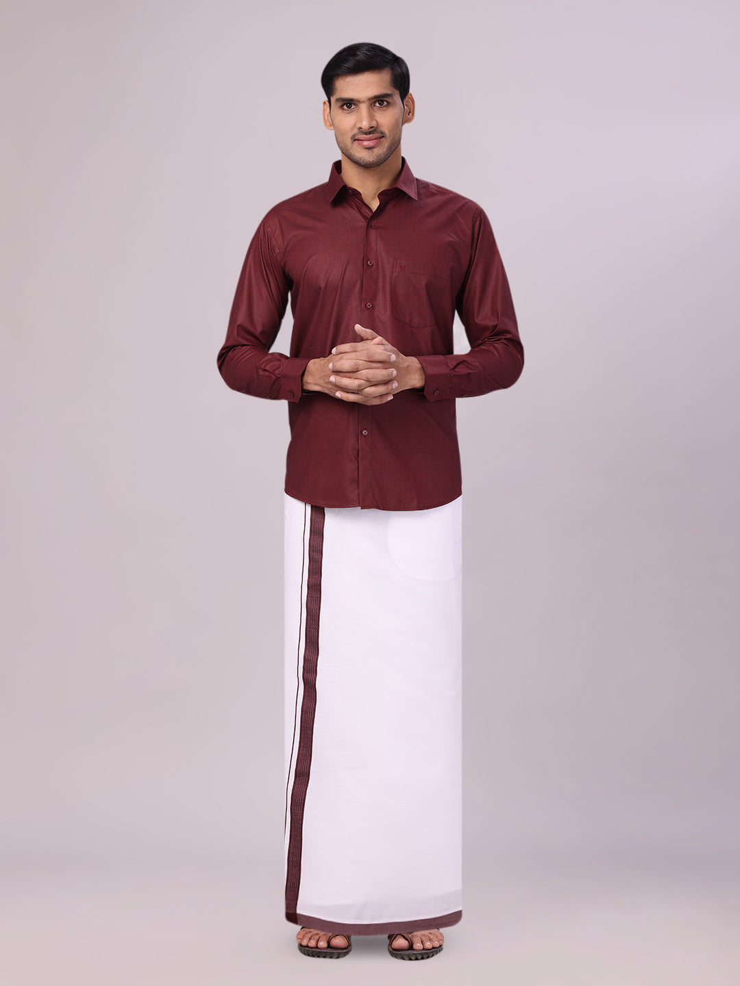 Men's Maroon Color Shirt with Matching Border Dhoti Combo Casper