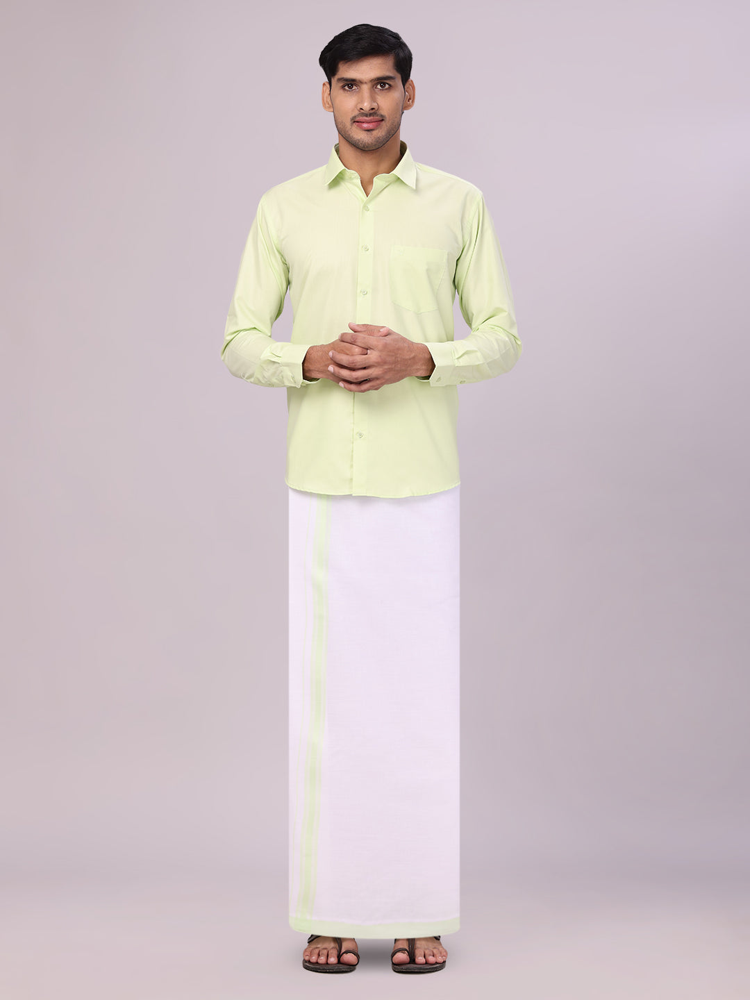 Men's Cotton Light Green Matching Shirt and Dhoti Combo Luster