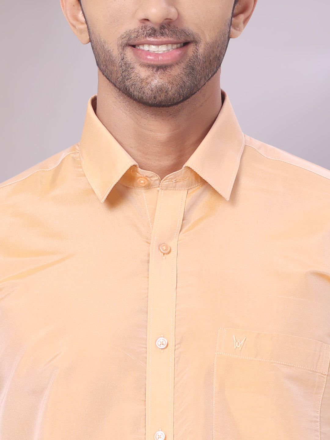 Mens Art Silk Dark Gold Full Sleeves Shirt with Gold Jari Border Flexi Dhoti Combo Finesse