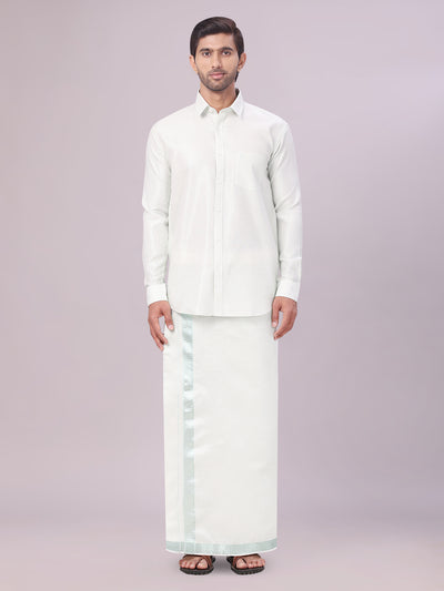 Men's Sky Green Tissue Jacquard Shirt with Matching Dhoti Combo Zeus