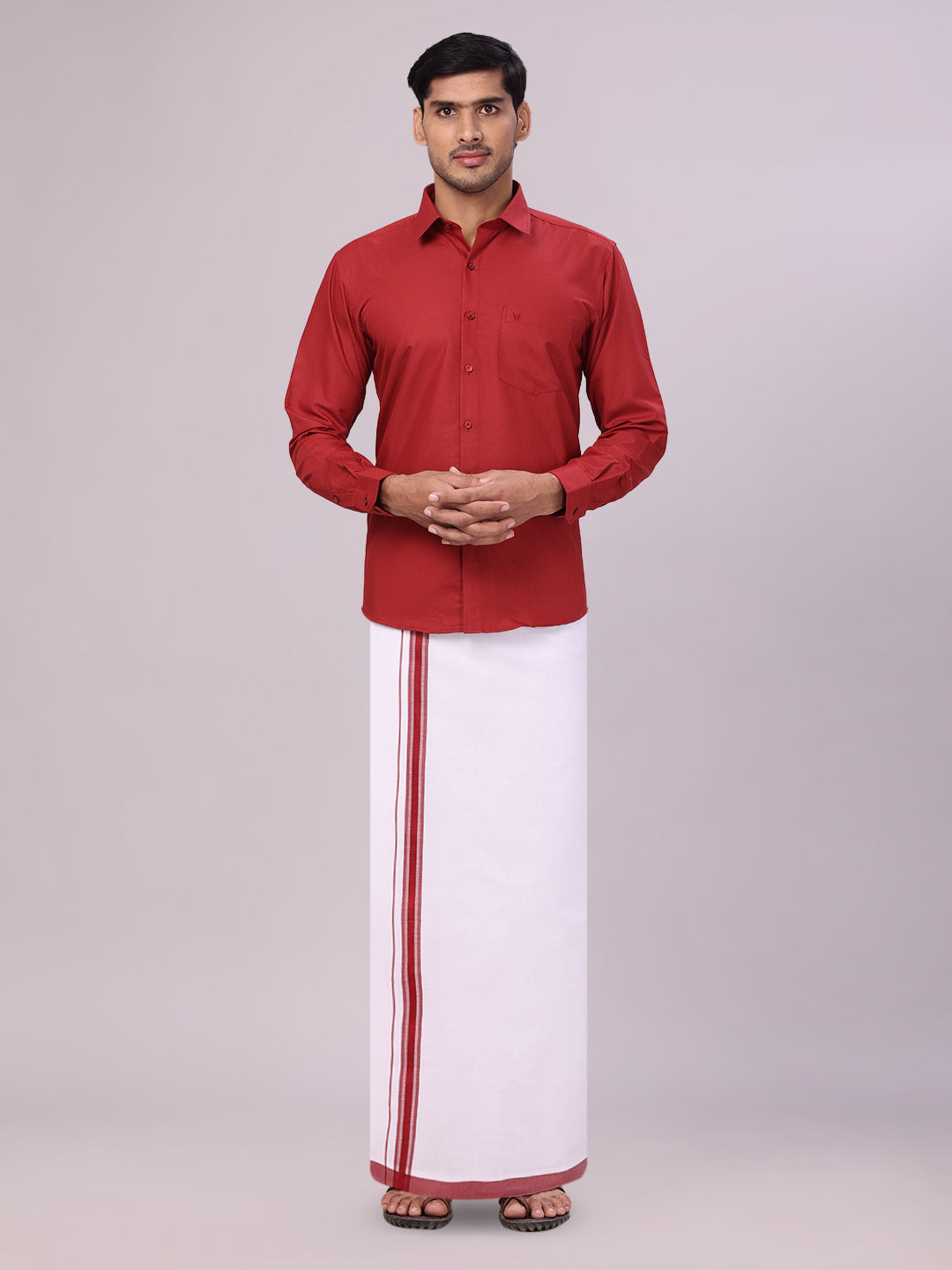 Men's Cotton Maroon Matching Shirt and Dhoti Combo Luster