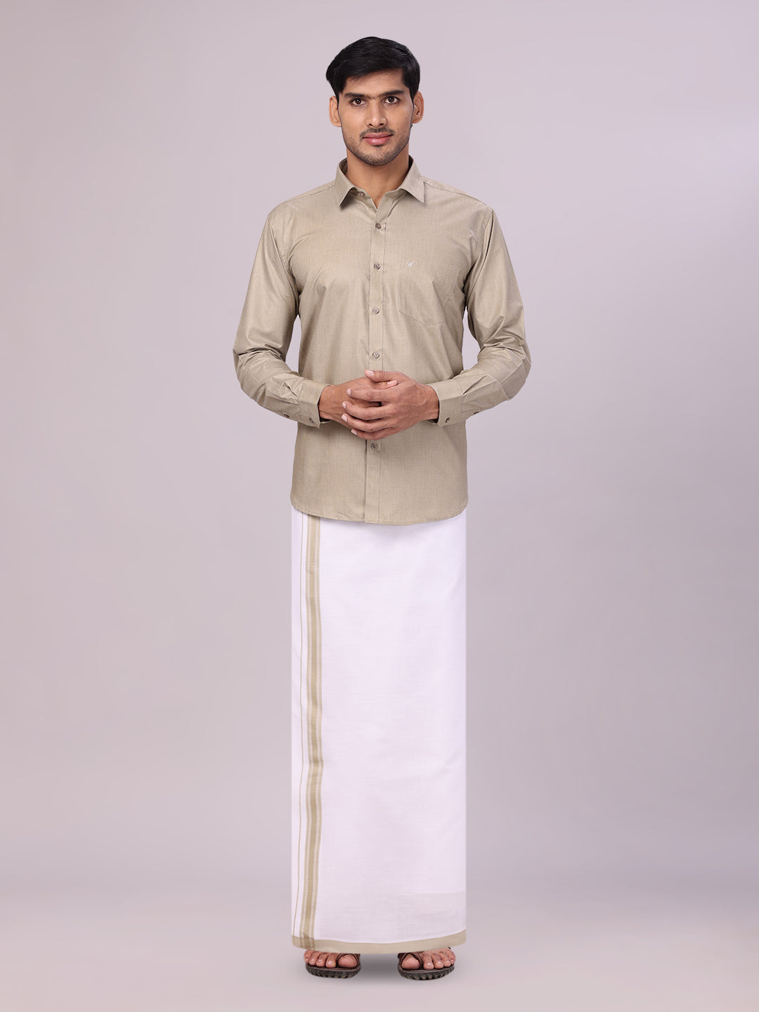 Men's Cotton Light Olive Matching Shirt and Dhoti Combo Luster