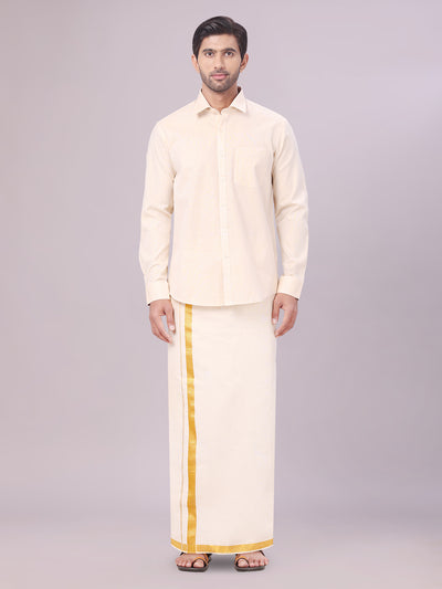 Men's Tissue Gold Colour Dhoti Shirt Wedding Combo Maverick