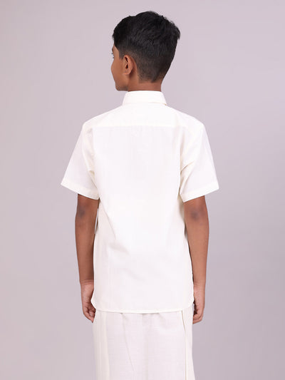 Boy's Cotton Cream Half Sleeves Shirt Shiny Boy