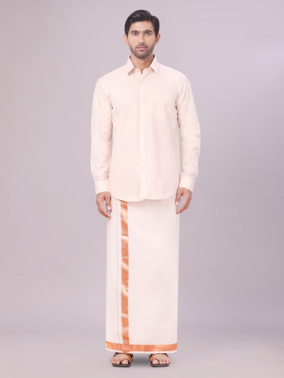 Men's Tissue Copper Colour Dhoti Shirt Wedding Combo Maverick
